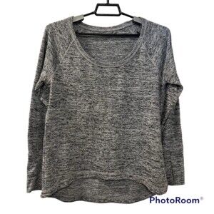 ATHLETA No Sweatin' It Heathered Gray Long Sleeve Top Hi Low Hem Activewear Sz M